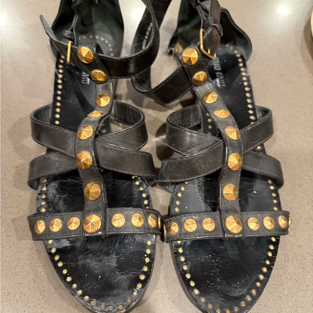 Black Sandals with Gold Studs